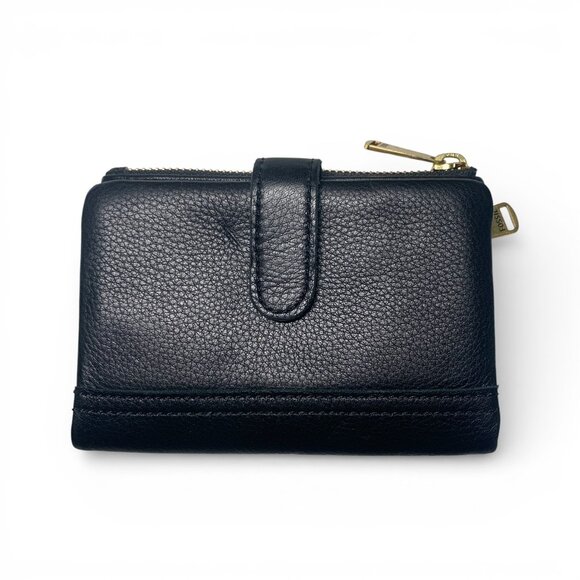 Fossil Handbags - Fossil Black Leather Medium Bifold Wallet With Zippered Coin Pocket & Card Slots
